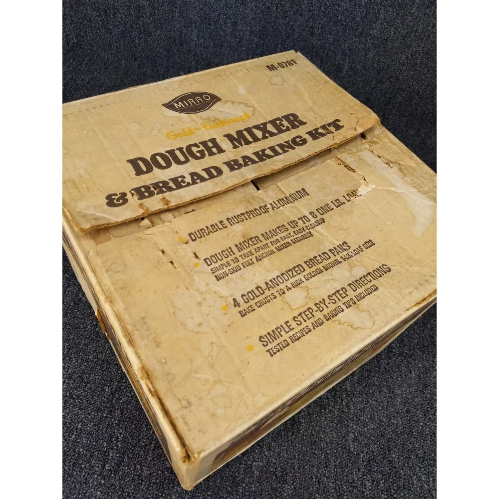 Mirro Vintage Dough Mixer Bread Baking Kit Gold Aluminum Hand Crank Set